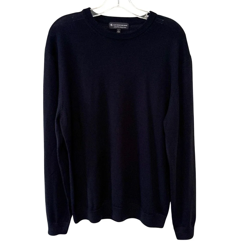 Hart Schaffner Marx Men's Navy Extra Fine Merino Wool Crewneck Sweater in Size L
